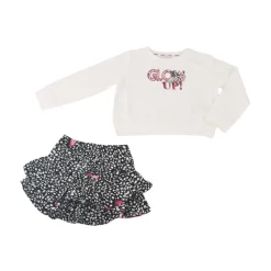 Animalier Butterfly Print T-shirt met Lange Mouwen en Rok Set