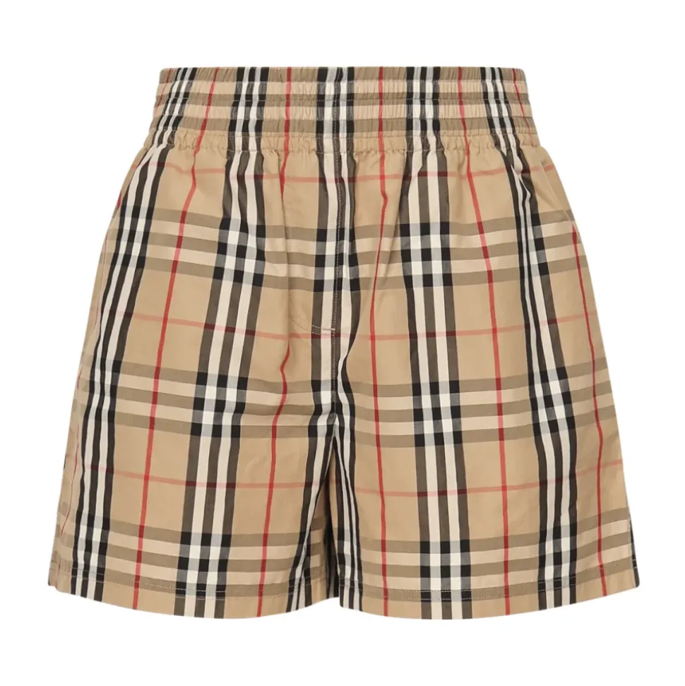 Beige Elastische Shorts met Zakken