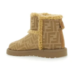 Beige Enkellaarsjes met FF Motief