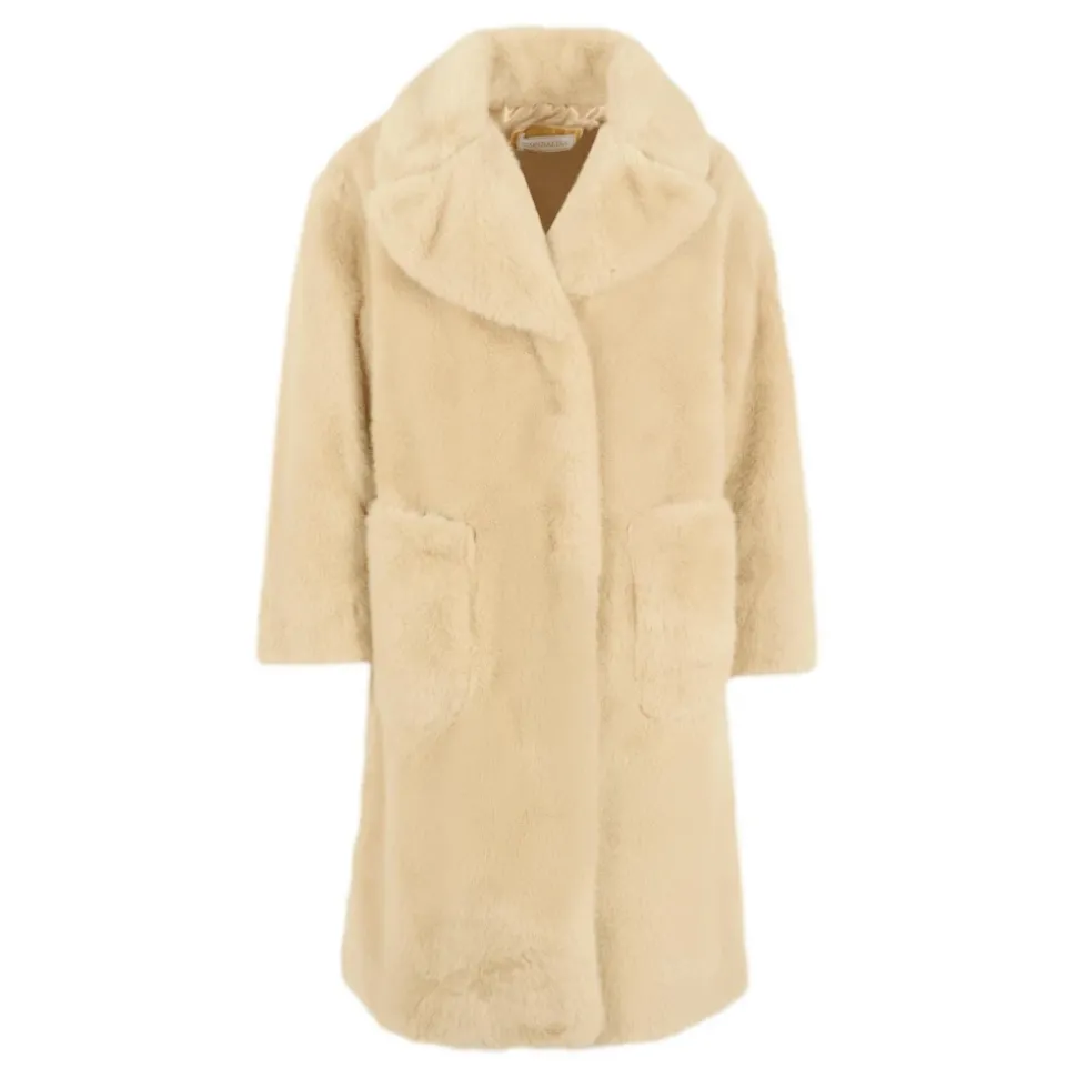 Beige Faux Fur Jas met Kraag