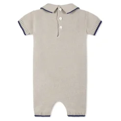 Beige Katoenen Romper met Applicatieknopen