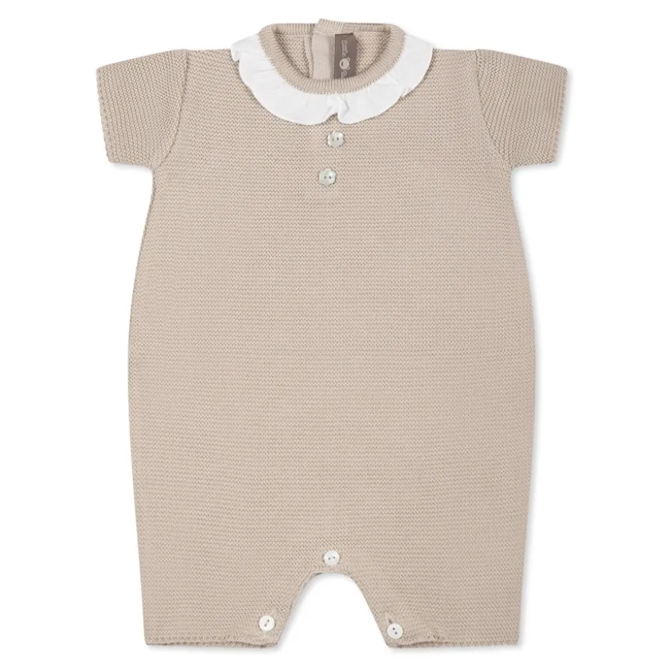 Beige Katoenen Romper met Ruche