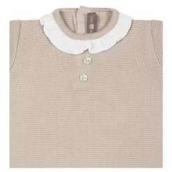 Beige Katoenen Romper met Ruche