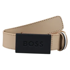 Beige Leren Riem met Logogesp