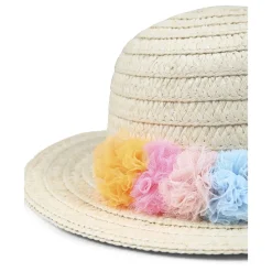 Beige Strohoed met Tule Ruches