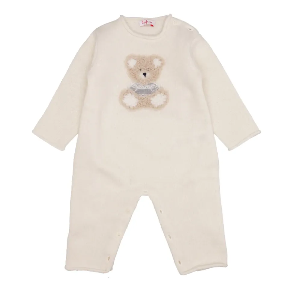 Beige Wol Romper met Borduurwerk