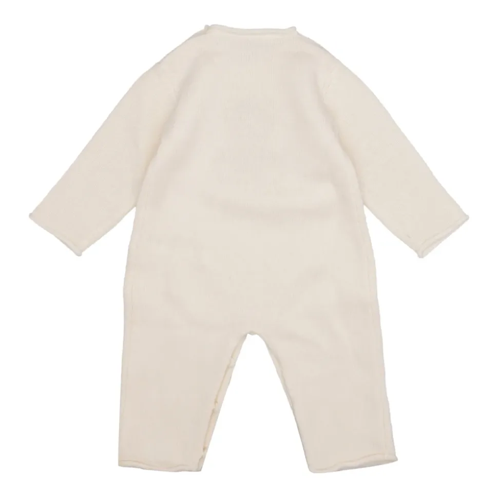 Beige Wol Romper met Borduurwerk