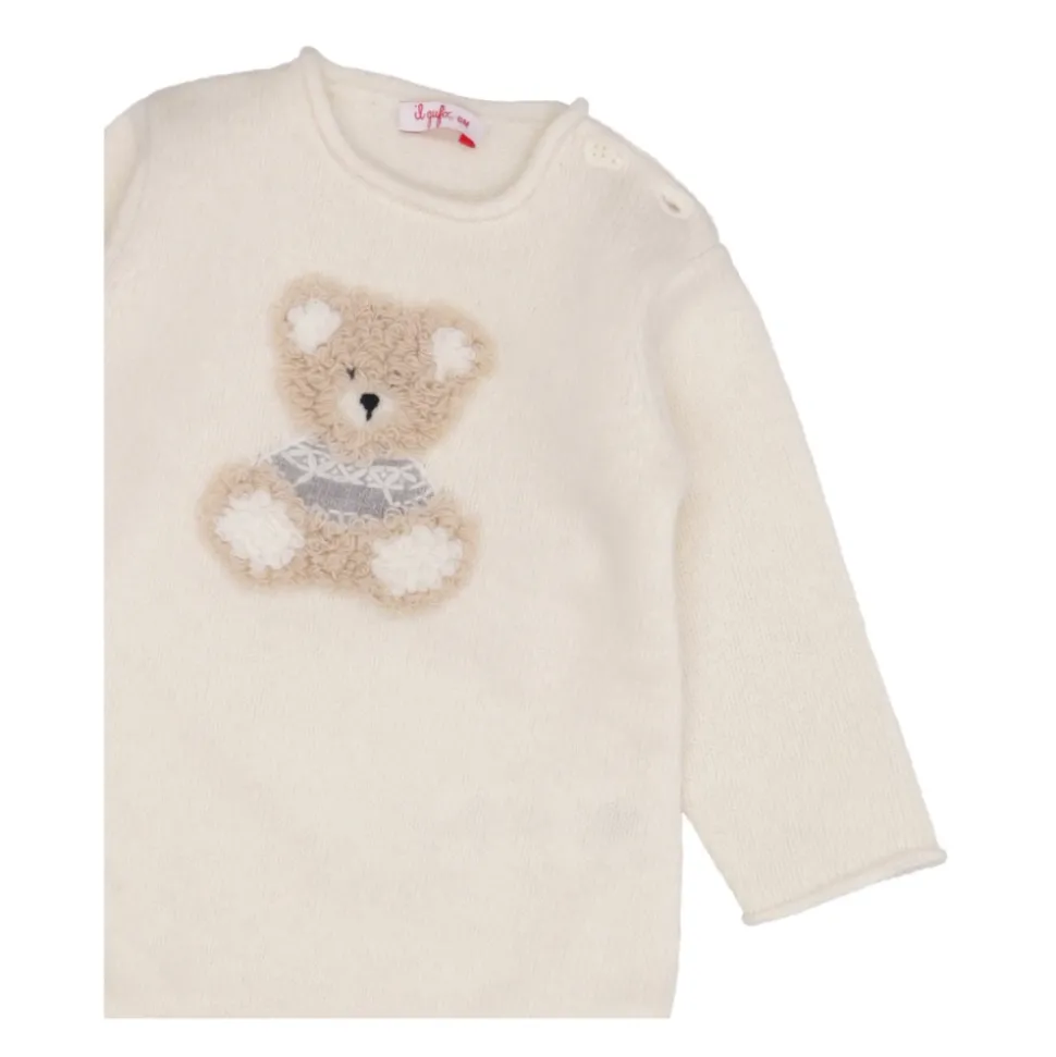 Beige Wol Romper met Borduurwerk