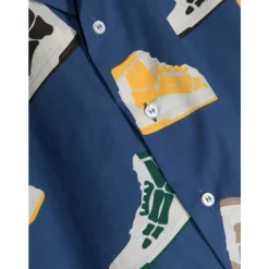 Blauw Bowling Shirt met Skel Sneaker Print