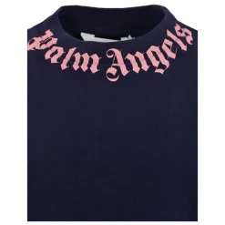 Blauw Katoenen T-shirt met Roze Logo