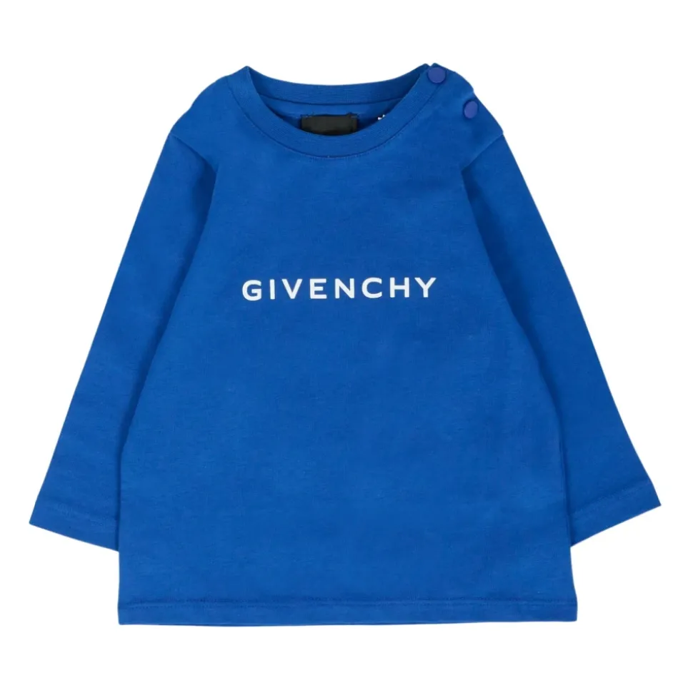 Blauw T-shirt met Lange Mouwen en Logo