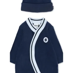 Blauwe Chenille Babypak en Hoed Set