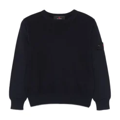 Blauwe Crew Neck Sweater met Logo Patch