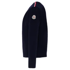 Blauwe Crew Neck Sweater met Gestreept Detail