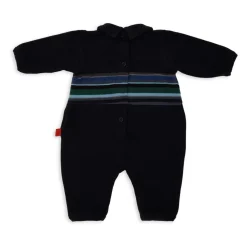 Blauwe Fleece Romper met Gestreepte Band
