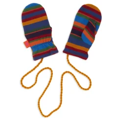 Blauwe fleece wanten voor kinderen met veelkleurige strepen