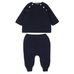 Blauwe Geribbelde Jurk Raglanmouwen