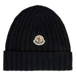 Blauwe Geribbelde Wollen Beanie Muts