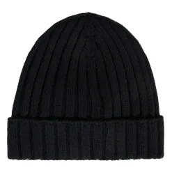 Blauwe Geribbelde Wollen Beanie Muts