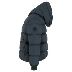 Blauwe Gewatteerde Donsjas met Capuchon