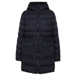 Blauwe Gewatteerde Donsjas met Capuchon