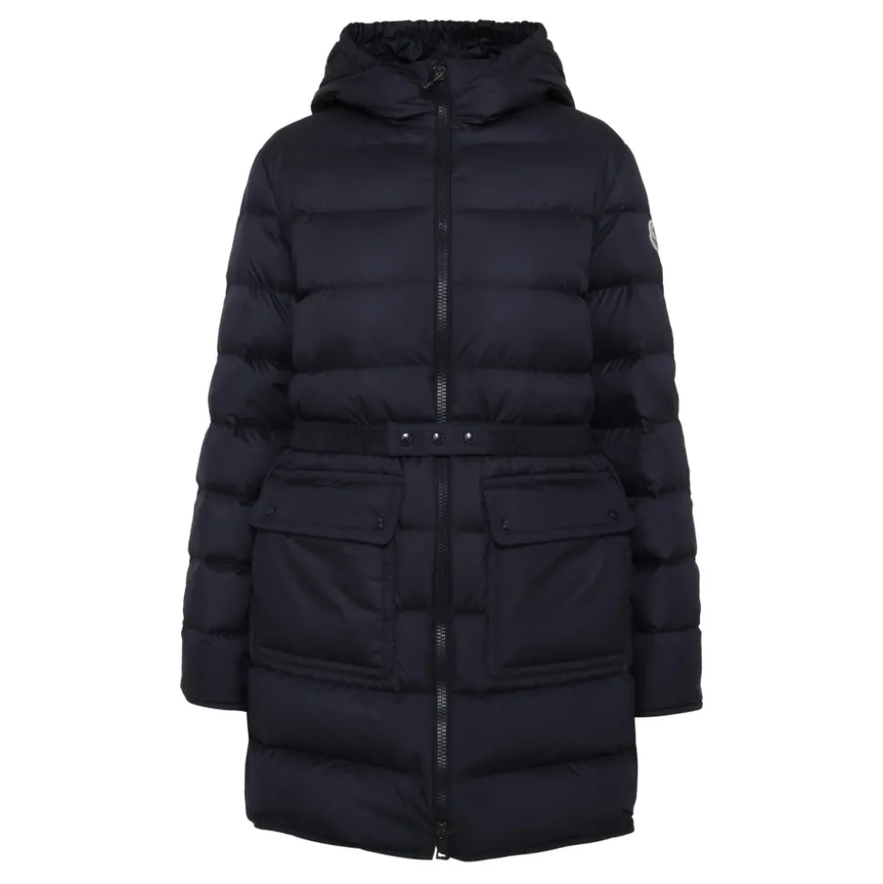 Blauwe Gewatteerde Donsjas met Capuchon