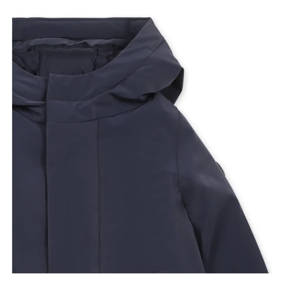 Blauwe Gewatteerde Donsjas met Capuchon