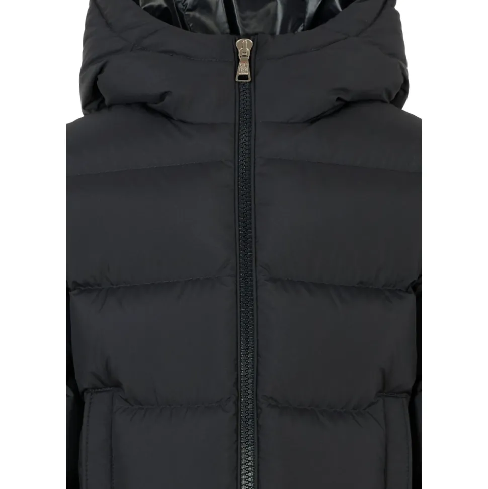 Blauwe Gewatteerde Donsjas met Capuchon