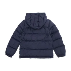 Blauwe gewatteerde jas met ponyborduursel