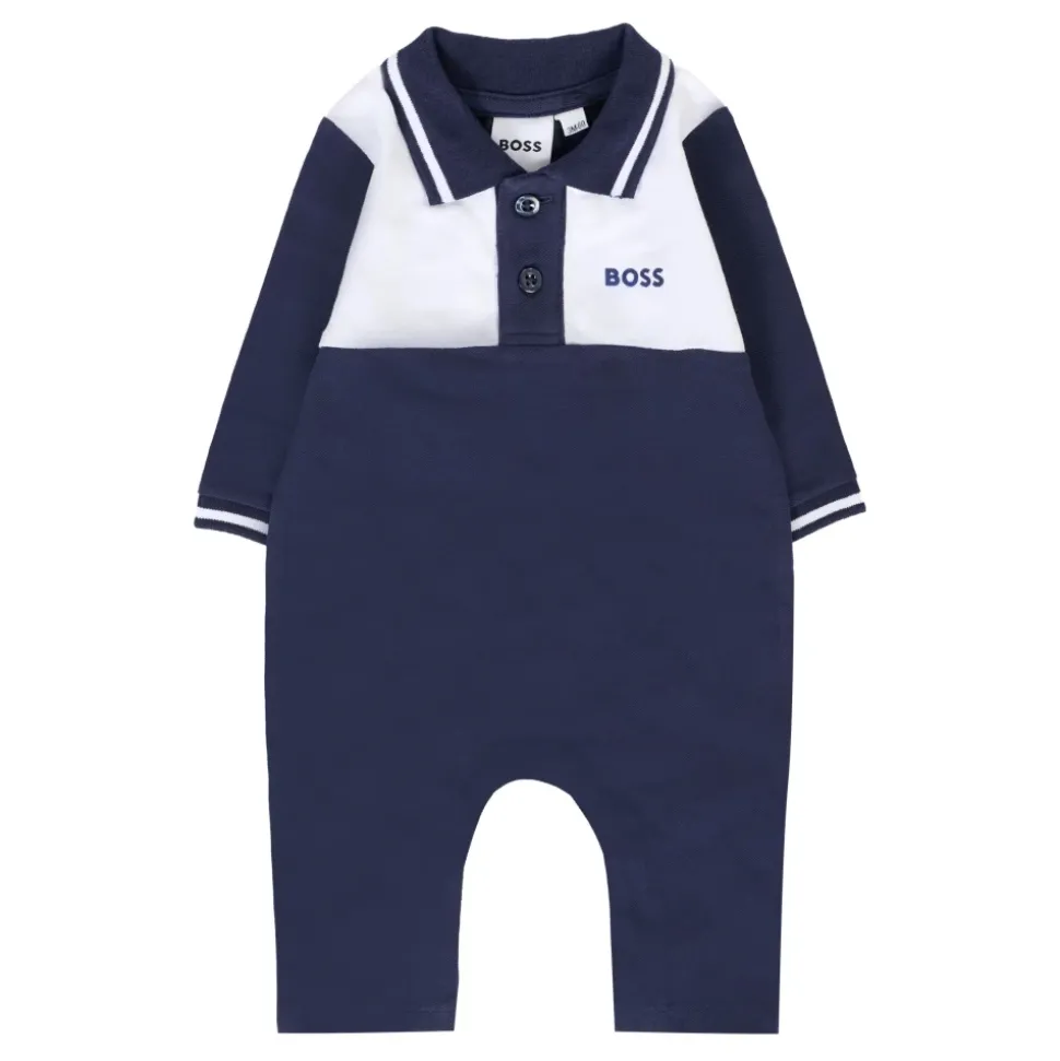 Blauwe Katoenen Piqué Romper met Logo