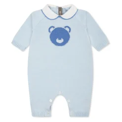 Blauwe Katoenen Romper met Beer Versiering