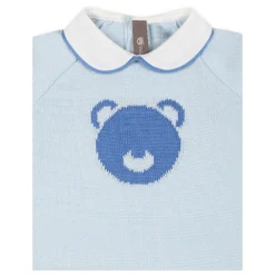 Blauwe Katoenen Romper met Beer Versiering