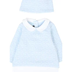 Blauwe Katoenen Rompers en Hoed Set