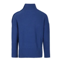 Blauwe Rollneck Sweater met Intarsia Schrijven