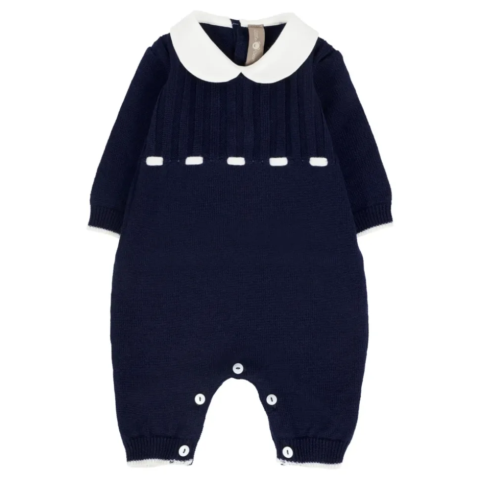 Blauwe wollen jumpsuit met Peter Pan-kraag