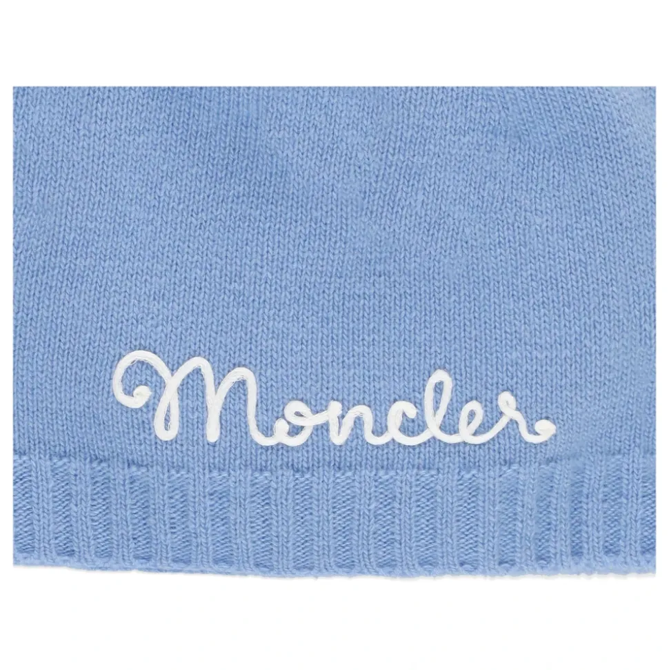 Blauwe Wollen Muts Meisje Logo Borduurwerk