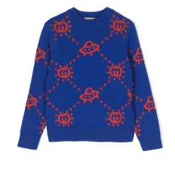 Blauwe Wollen Trui met Logo Patroon