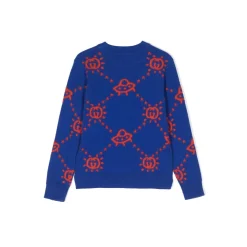 Blauwe Wollen Trui met Logo Patroon