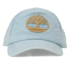 Blauwe zonneklep met leren band