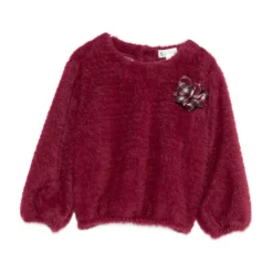 Bloemenapplicatie Trui Bordeaux Rood