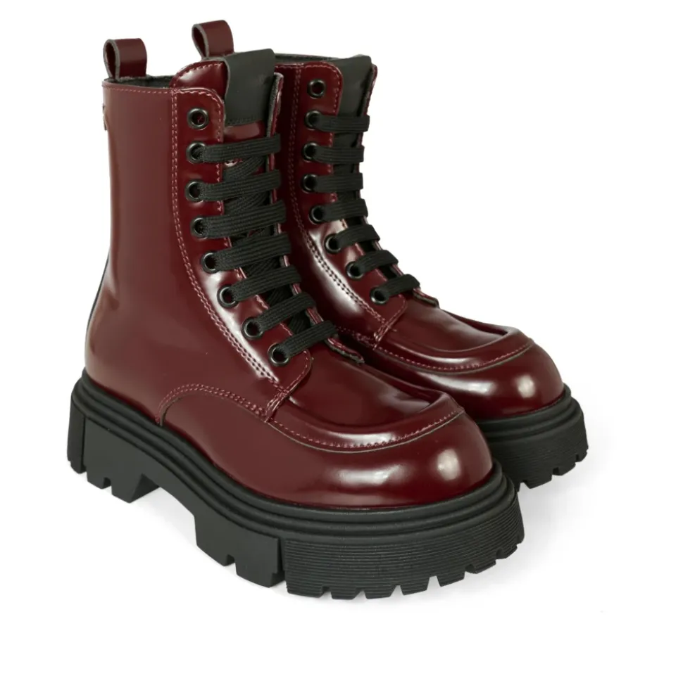 Bordeaux Biker Boots met Logo Detail