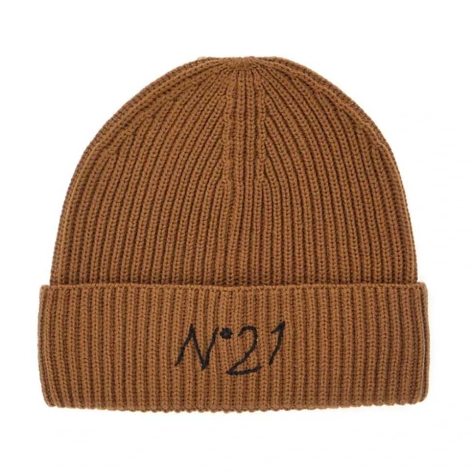 Bruine Beanie met Logo Borduursel