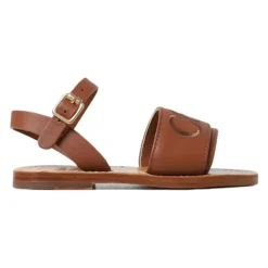 Bruine leren kindersandalen met ronde neus