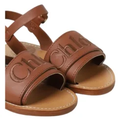 Bruine leren kindersandalen met ronde neus