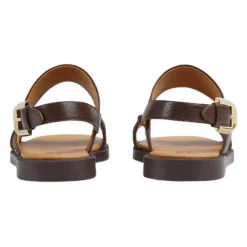 Bruine leren sandalen met webmotief