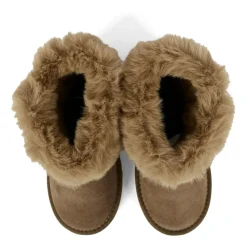 Bruine Suède Enkellaarzen met Nepbont