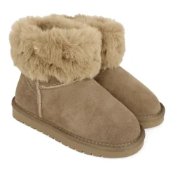 Bruine Suède Enkellaarzen met Nepbont