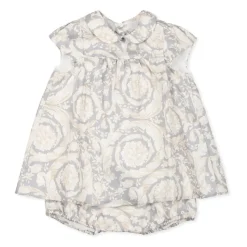 Elegante Grijze Zijden Jurk Barocco Print