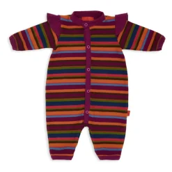 Fuchsia Gestreepte Fleece Romper