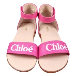 Fuchsia leren sandalen met logo-embleem
